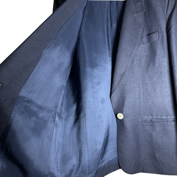 Vintage 80s Giorgio Sant'Angelo Navy Linen‎ Rayon Blazer Sz 10 Made in Romania - Picture 7 of 16